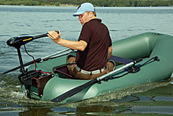 inflatable dinghy with one onboard