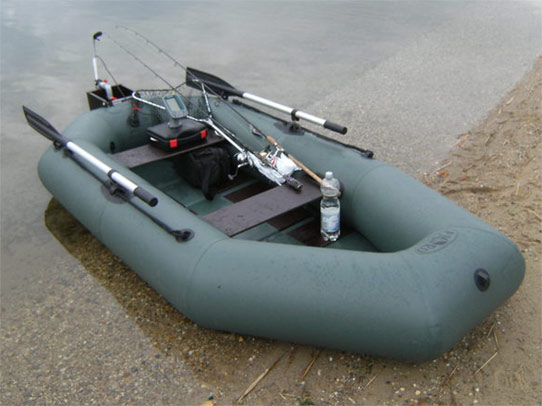inflatable dinghy equipped for fishing